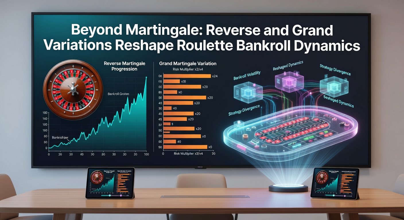 Graph comparing bankroll trajectories: Reverse Martingale shows steady climbs during wins versus sharp drops in classic Martingale