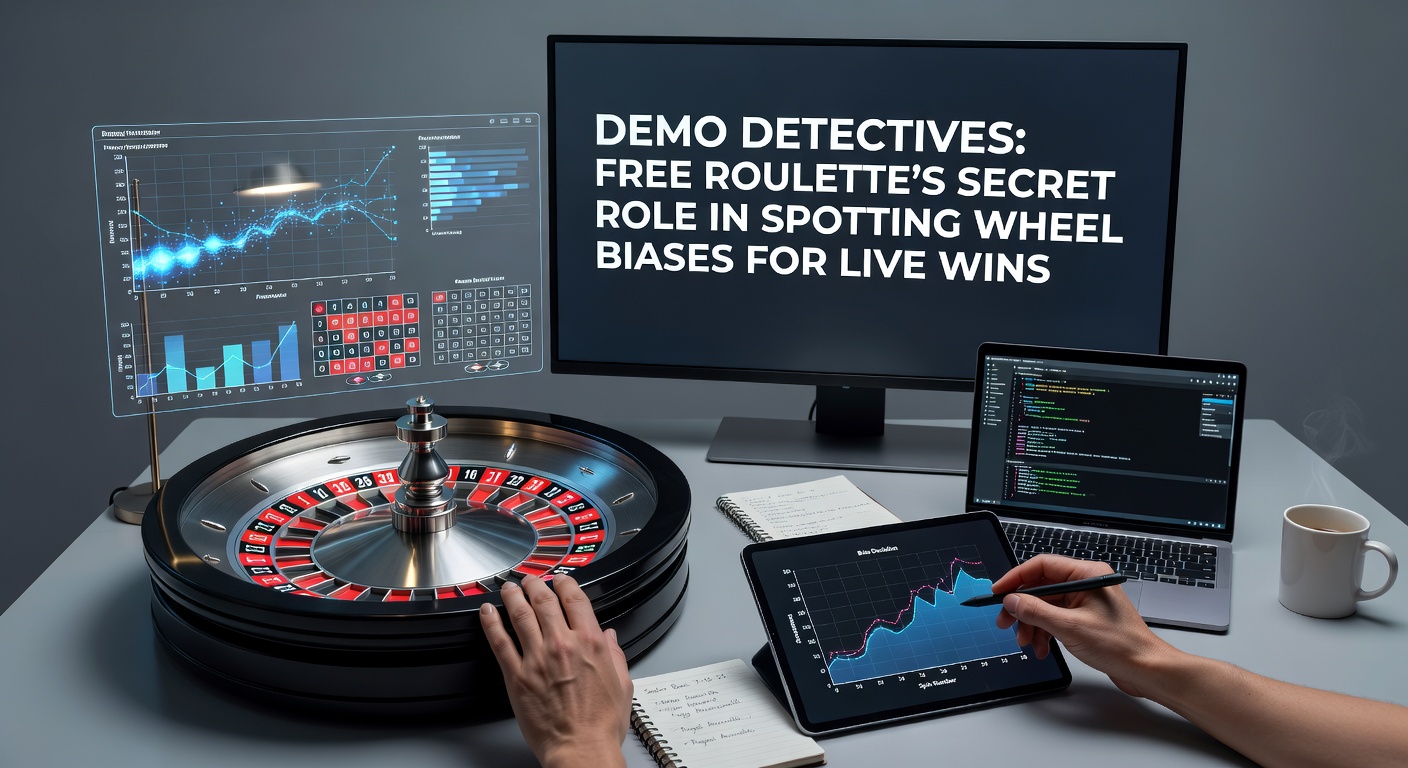 Close-up of a physical roulette wheel in a live casino setting, with a digital overlay showing tracked spin data and highlighted biased sectors from demo practice