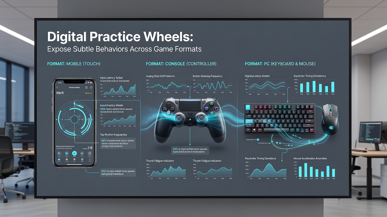 Analytics dashboard from digital practice wheel displaying player behavior heat maps and timing statistics across roulette variants