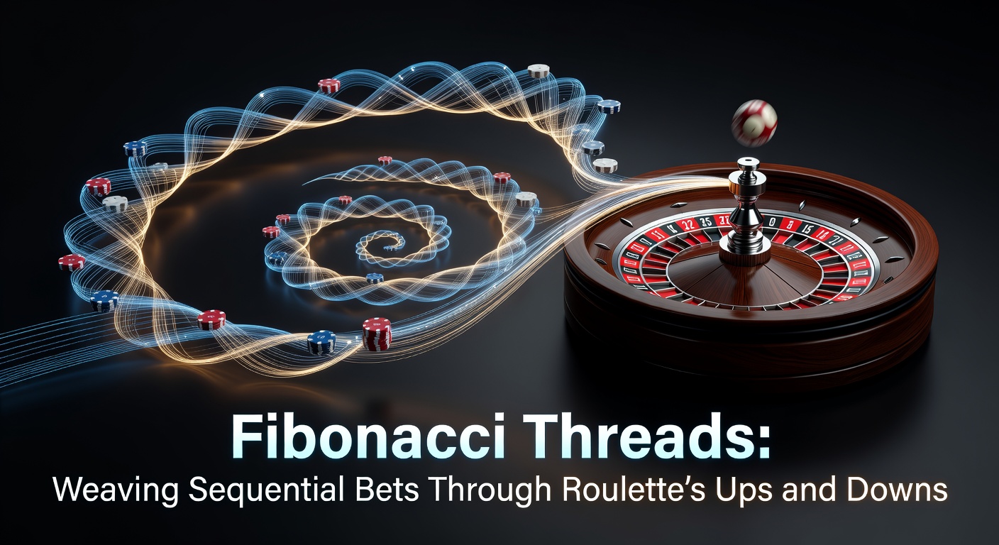Illustration of Fibonacci sequence visualized as golden spirals overlaying a roulette wheel, symbolizing progressive betting patterns amid spins