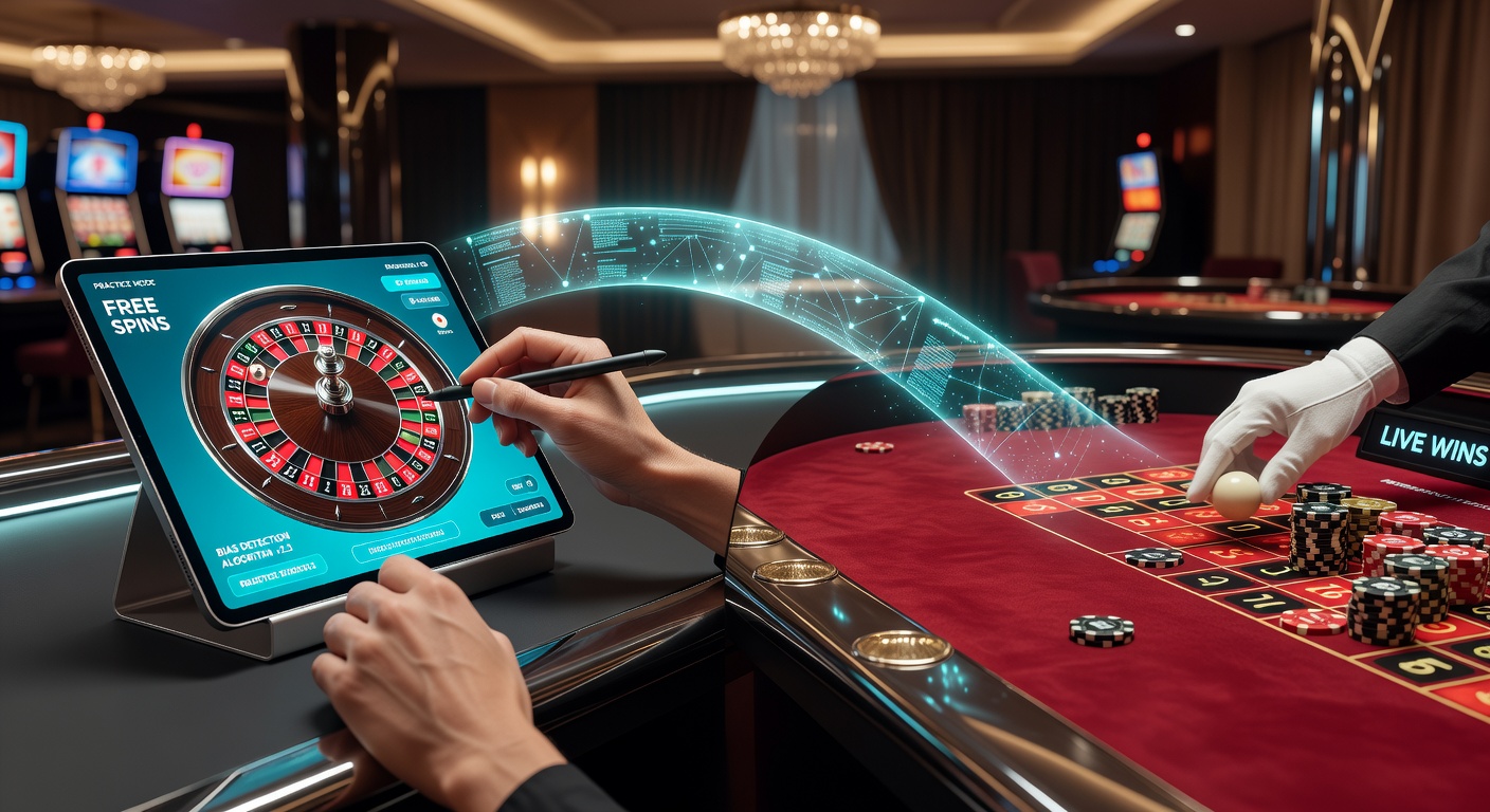 Player at live roulette table analyzing wheel bias patterns after free spin practice