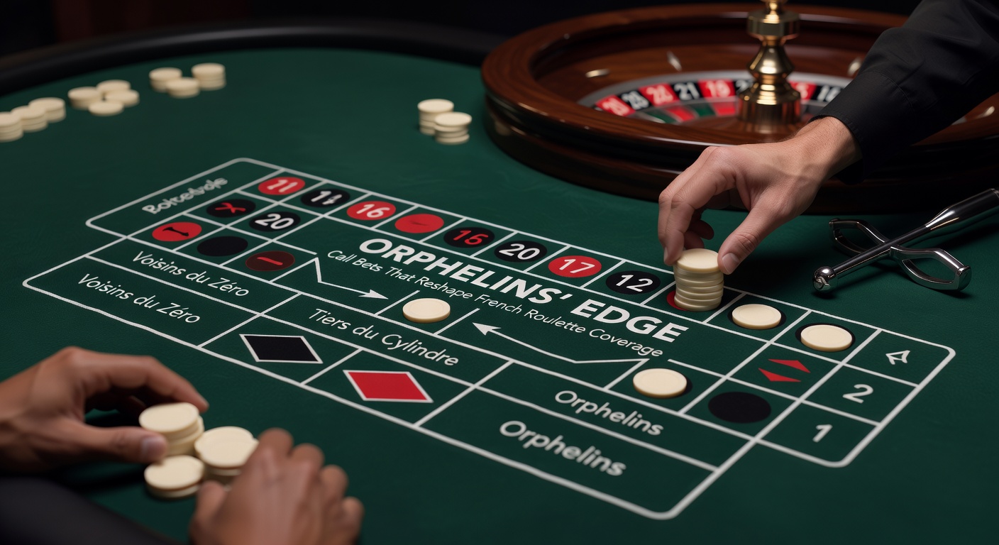 Roulette wheel with Orphelins sector highlighted in red, showing the cluster of numbers from 1 through 34 that this call bet targets efficiently