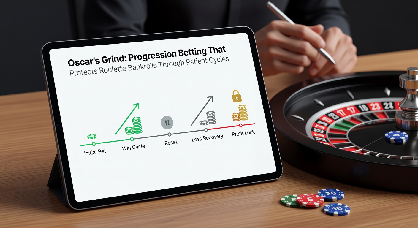 Chart depicting Oscar's Grind bankroll curve over 1000 spins, showing minimal drawdowns compared to aggressive systems