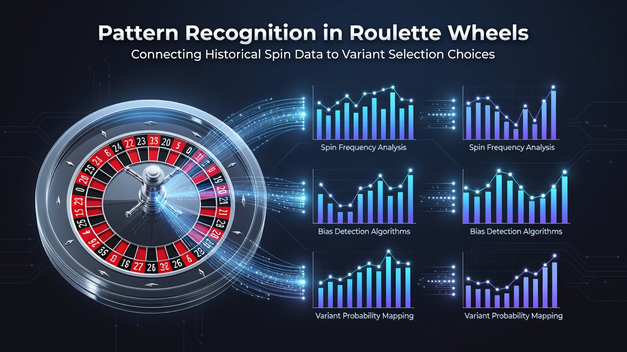 Roulette wheel with overlaid spin data patterns and historical tracking charts