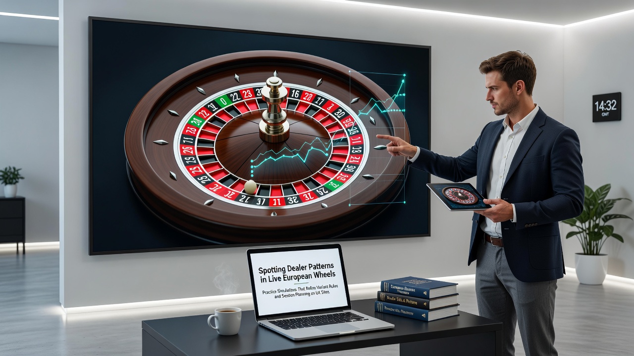 Live European roulette wheel with dealer in action during a simulation session