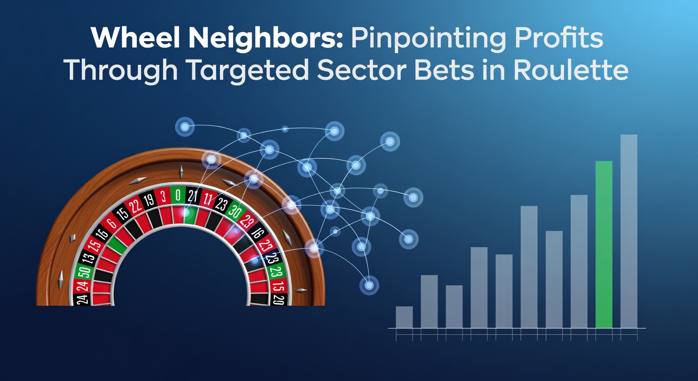 Close-up view of a roulette wheel highlighting a sector of neighboring numbers, with chips placed on a betting terminal displaying a neighbors bet