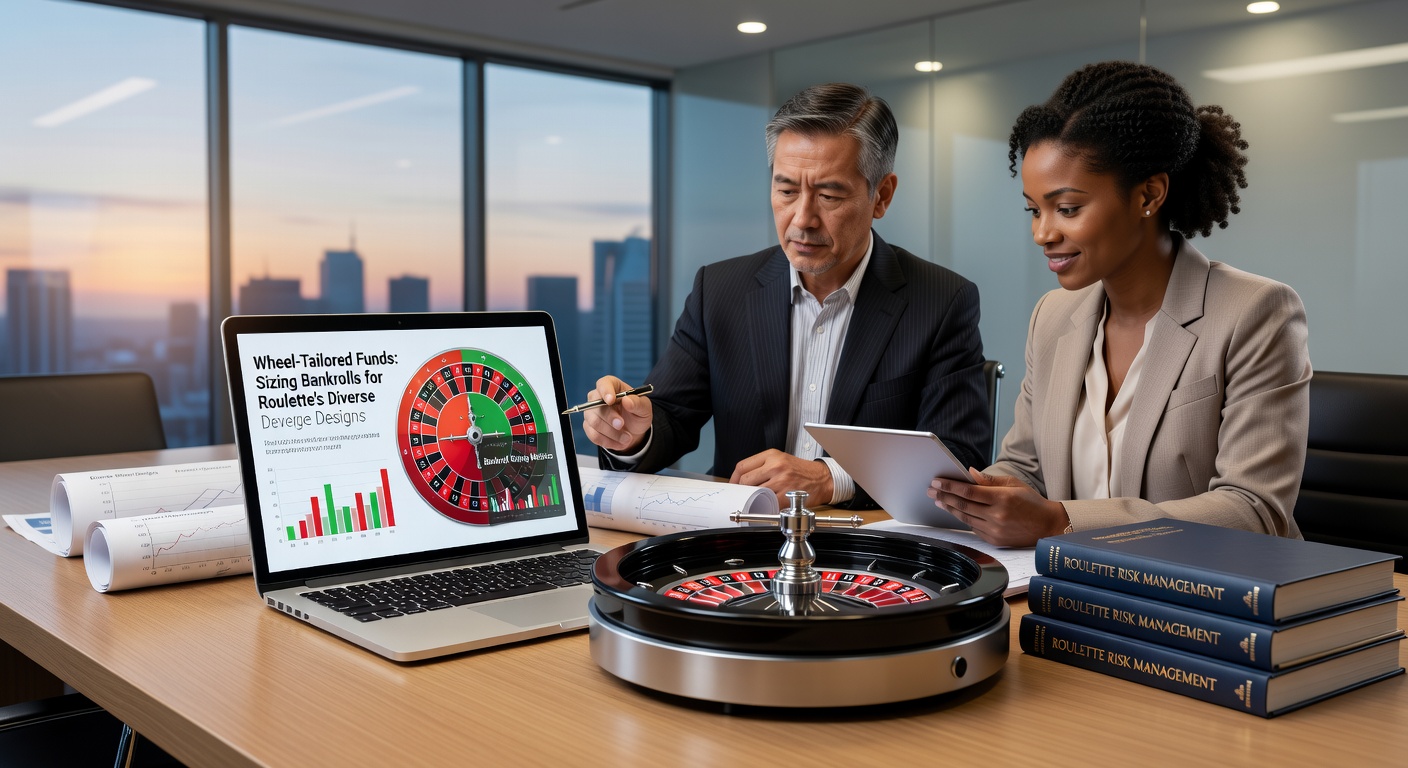 Infographic comparing bankroll sizes across roulette wheel types, with charts showing recommended units for European, American, and French variants during extended sessions